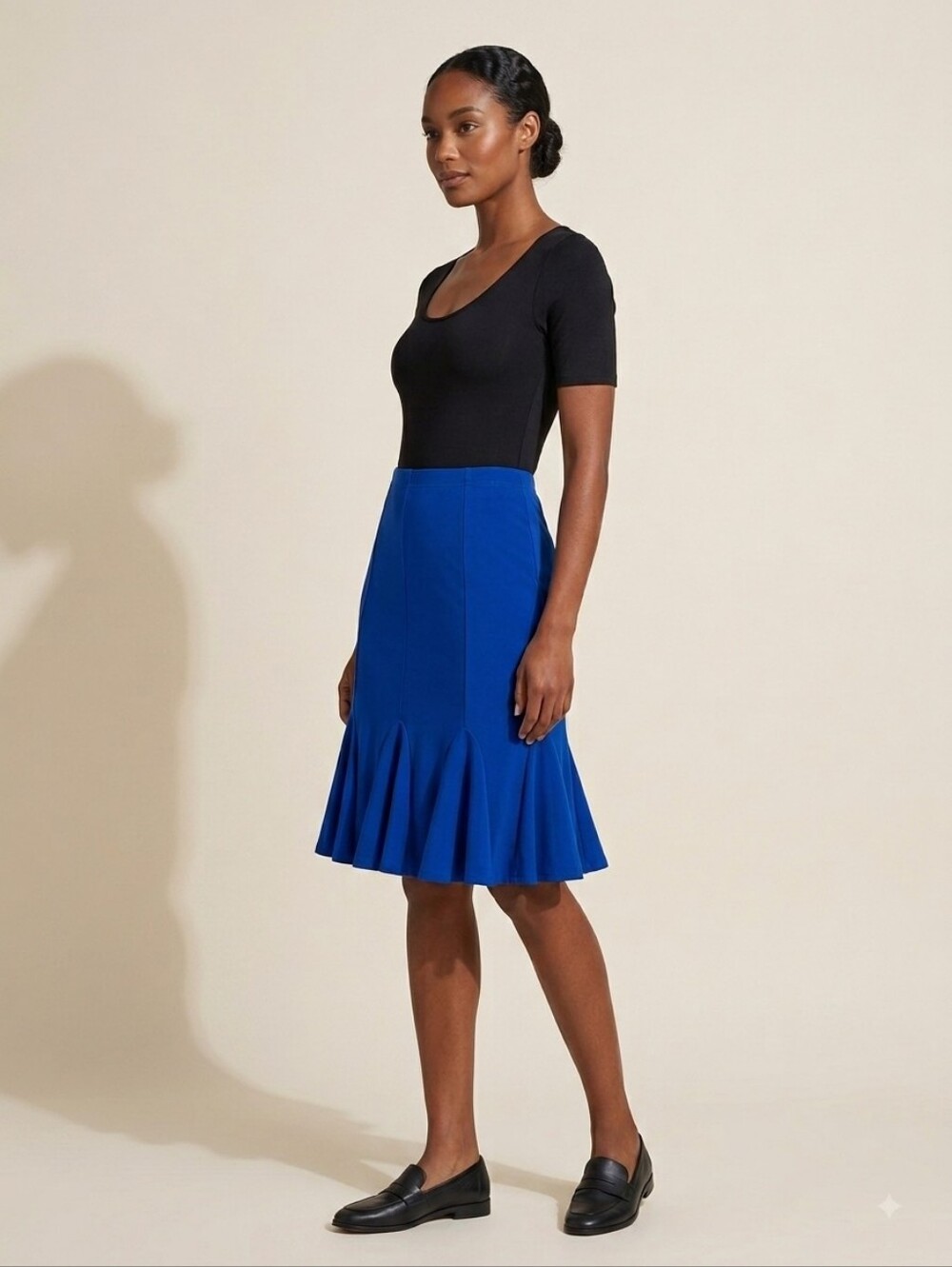 Vivian Wong Royal Blue Flared Godet Midi Skirt 12